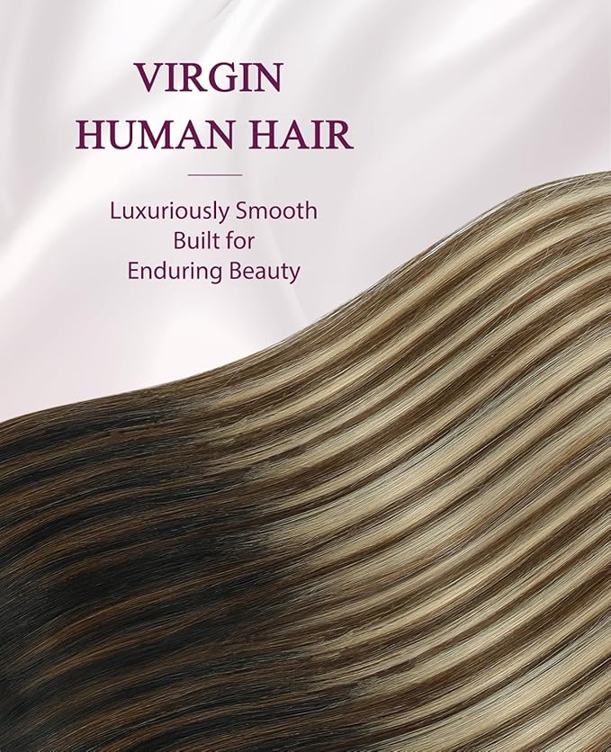 Pinkpearl Invisible Tape in Hair Extensions Human Hair, 20pcs 20inch 55g #1B/4/27 Balayage Natural Black to Chocolate Brown and Caramel Blonde Injection Tape in Extensions Remy Human Hair Injected