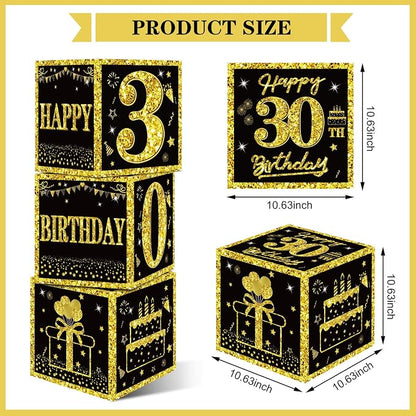 Eiurteao 3pcs Black Gold 30th Birthday Decorations Boxes - Image 3
