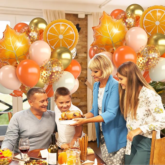 Fall Balloons, 12 Inch Pastel Orange White and Gold Confetti Balloons - Image 4