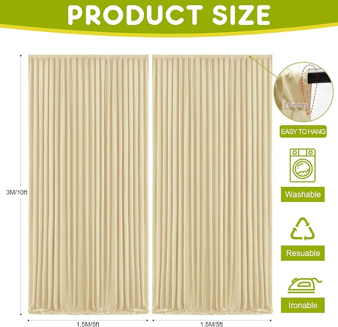 Beige Backdrop Curtain for Wedding Parties Backdrop Drapes 10x10FT | Wrinkle - Image 2