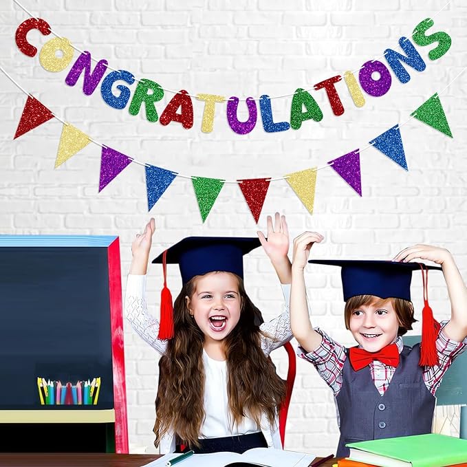 Multicolor Congratulations Banner Prestrung Glitter Congrats Banner - Image 4