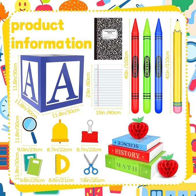 21 Pcs Back to School Balloons Box Sets Include ABC Balloons Box Pencil Crayon - Image 2