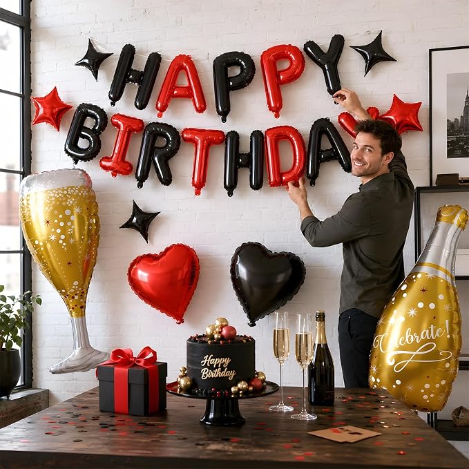 Red and Black Happy Birthday Balloons Banner, Birthday Decorations - Image 7