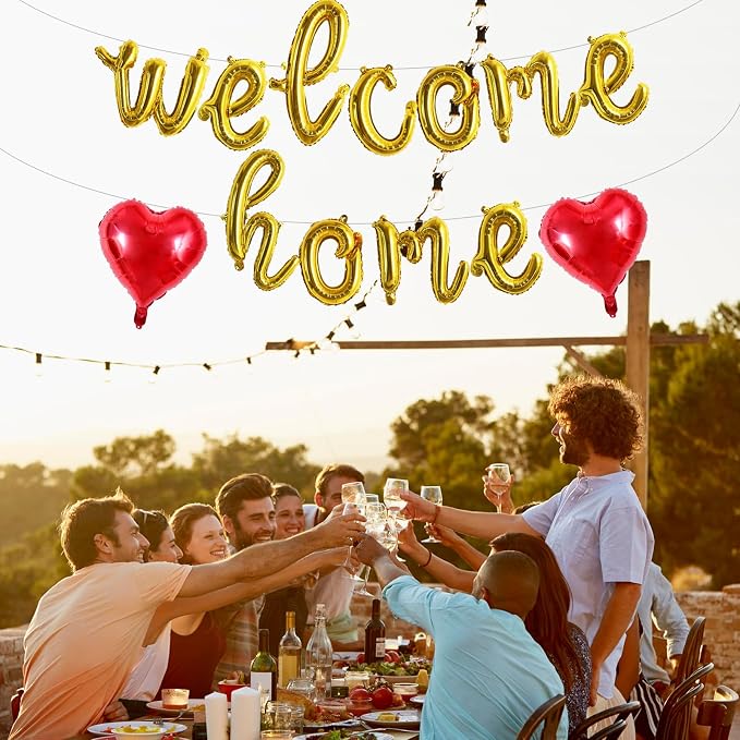 TONIFUL 16 Inch Gold Cursive WELCOME HOME Foil Letter Balloon Banner Decor | - Image 3
