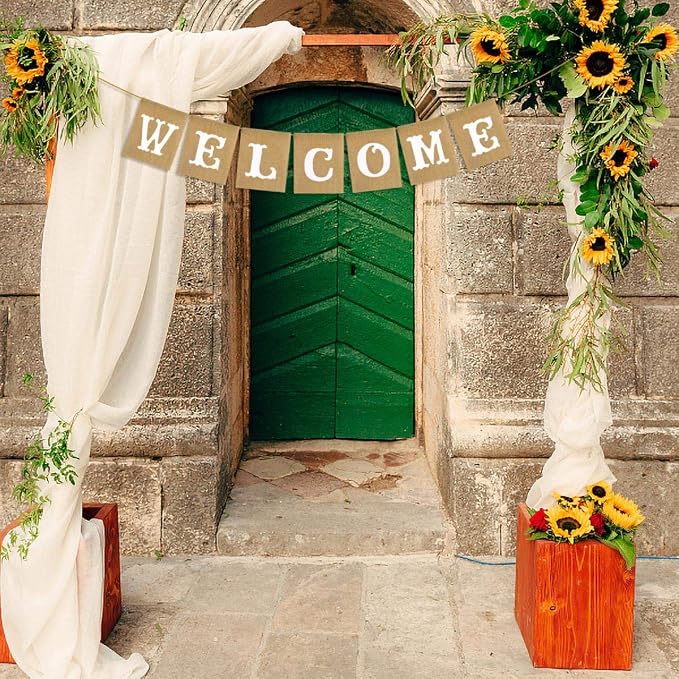 Rainlemon Vintage Rustic Jute Burlap Welcome Banner Home Fireplace Mantel - Image 4