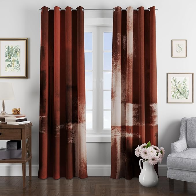 Asuexpect Red Curtains 2 Panels Abstract Rust Curtain Room Darkening Grommet - Image 6