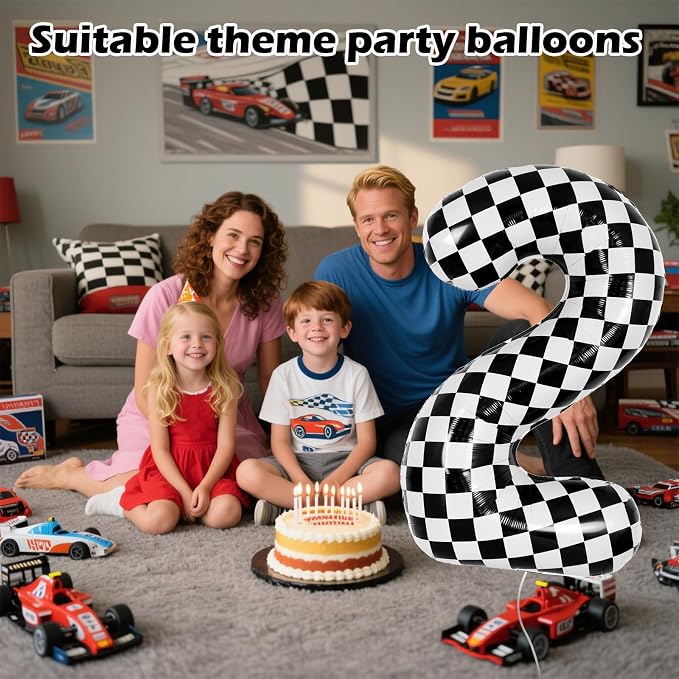40 Inch Checkered 2 Balloons, Boys Girls Racing Car Track Theme Supplies - Image 4
