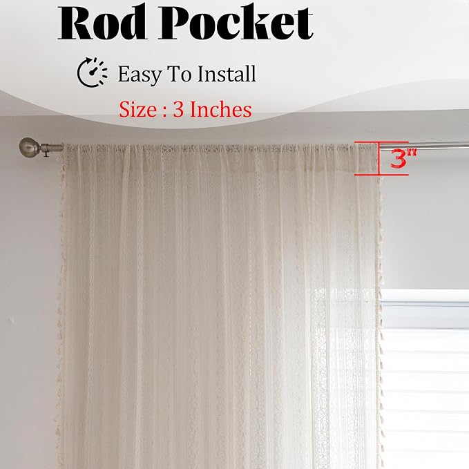 Sutuo Home Boho Curtain Crochet Lace Semi-Sheer Florals Hollow Knitted Handmade - Image 5