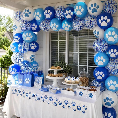 Paw Print Balloons, 12 Inch Navy Light Blue White Paw Print Confetti Dog - Image 6