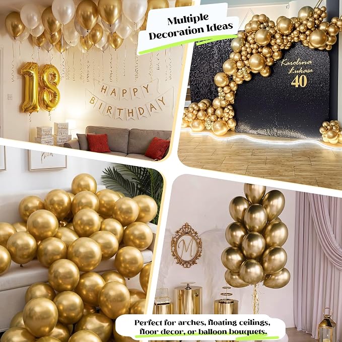 Gold Balloons 50Pack 12 Inch Metallic Chrome Gold Latex Party Balloons - Image 4