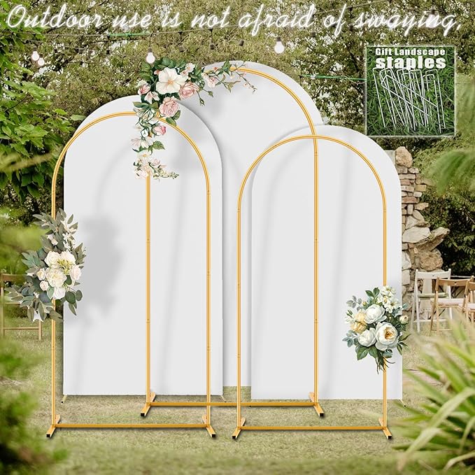 Arch Backdrop Stand and Cover Set Metal Arch Frame Stand Gold - Image 3