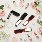 Nuenen 4 Pcs Folding Hair Brush with Mirror Portable Mini Hair Brush Small Compact Pocket Comb for Family Travel Car Gym Wig Bag Purse Gift Women (Tortoiseshell,Mixed Style)