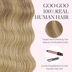 GOO GOO Tape in Hair Extensions Human Hair, #(T12A/18H) P18H Ash Beige Blonde Blend, 22inch 50g 20pcs, Skin Weft Seamless Invisible, Silky Straight with Thick Ends, Remy Human Hair