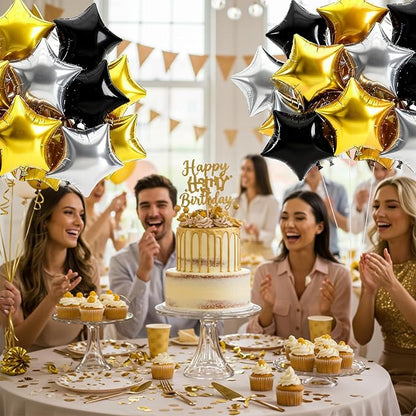 TONIFUL 15 Pcs Star Balloons 18 Inch Large Black Gold Silver Foil Balloons | - Image 6