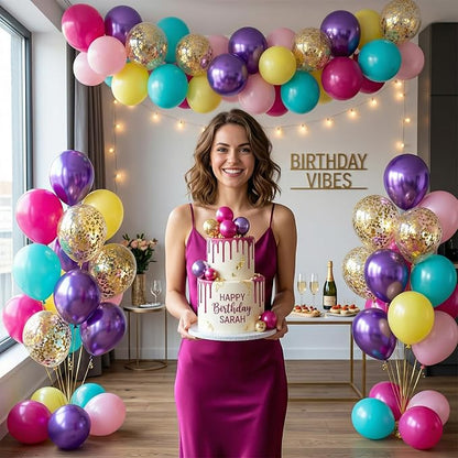 Pink Purple Blue Balloon Set, 12inch Hot Pink Yellow Purple Teal Gold Metallic - Image 4