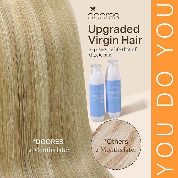 DOORES Classic Clip Seamless Clip, 5pcs 85g 22 Inch Balayage Ash Blonde to Golden Blonde and Platinum Blonde