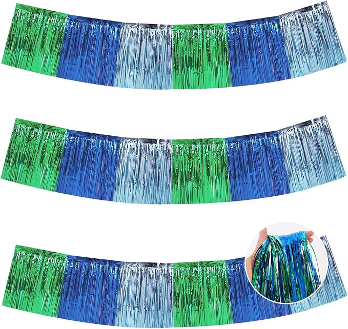 BEISHIDA Blue Green Fringe Garland Banner 30ft Wall Tinsel Foil Streamers | by Beishida