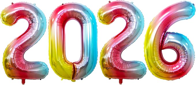 42 Inch Rainbow 2026 Number Foil Balloons, 2026 New Year Eve Graduation by GOER