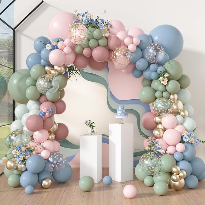 Amandir 173Pcs Pink Blue Green Balloon Arch Garland Kit | Dusty Baby Pink Mauve by Amandir