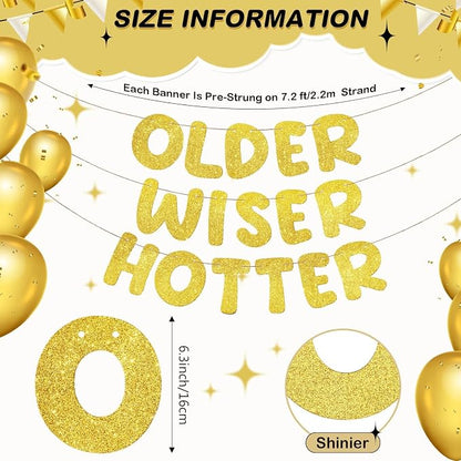 Fulmoon Set of 3 Pre Strung Older Wiser Hotter Glitter Banner Funny Birthday - Image 2
