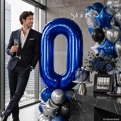 40 Inch Navy Blue Big Number 0 Balloon 0-9 Large Helium | Royal Blue 0th Foil - Image 3