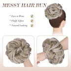 FESHFEN Messy Bun Hair Piece - Large Elastic Wavy Curly Hair Bun Scrunchies Ponytail Extensions Synthetic Chignon Hairpieces for Women, Silver Blonde 1.94oz