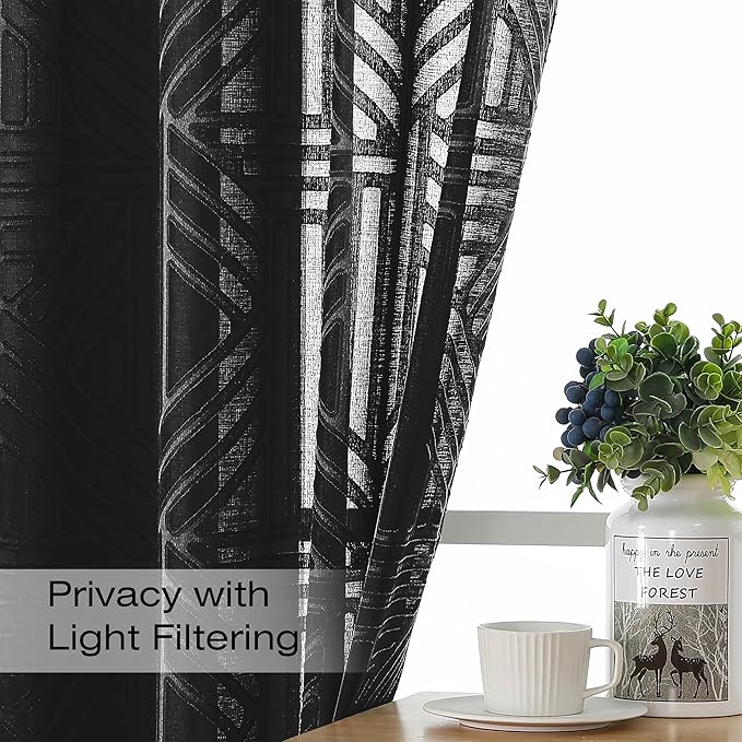 Simplebrand Black Sheer Kitchen Curtains 36 Inch Length Tier Curtains 2 Panels - Image 2