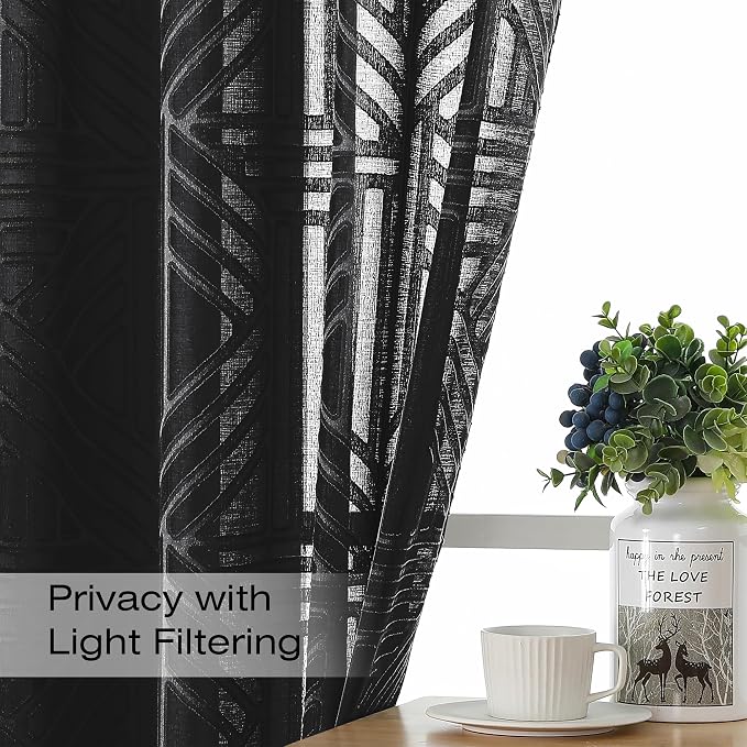 Simplebrand Black Semi Sheer Curtains 84 Inches Long 2 Panels, Light Filtering - Image 2