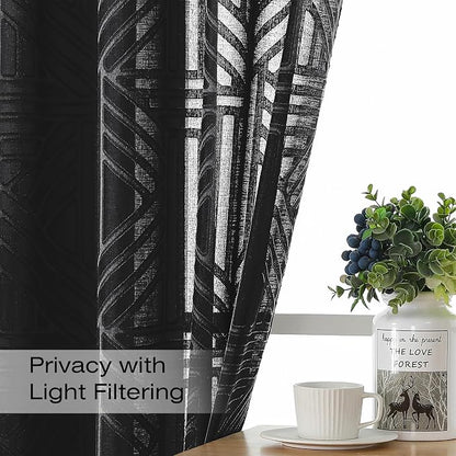Simplebrand Black Semi Sheer Curtains 63 Inch Length 2 Panels, Light Filtering - Image 2