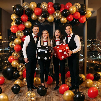 Red Black Gold Balloon, 22 Inch Dice Foil Balloons, Metallic Gold Confetti - Image 8