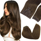 GOO GOO Clip in Hair Extensions Real Human Hair, Remy Human Hair Extensions Clip ins for Women, Natural Human Hair, 14inch 150g 9Pcs, 4A Chocolate Brown