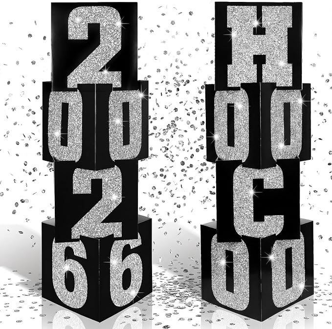 Queekay 8 Pcs HOCO 2026 Column Decorations Homecoming 2026 Silver Black by Queekay