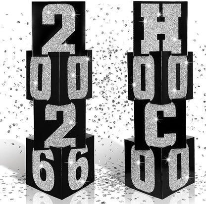 Queekay 8 Pcs HOCO 2026 Column Decorations Homecoming 2026 Silver Black by Queekay