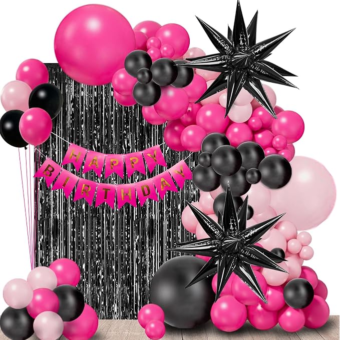 Pink Balloon Garland Arch Kit | Hot Pink Black Rose Red Balloon Garland by Tianjiao