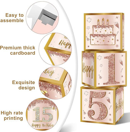Guiruiy 3Pcs 15th Birthday Decorations Balloon Gift Boxes - Image 3