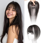 Benehair Clip in Bangs 100% Real Human Hair Extensions 360° Cover Clip on 3D Wispy Bangs for Women Topper Hairpieces for Women Natural Black
