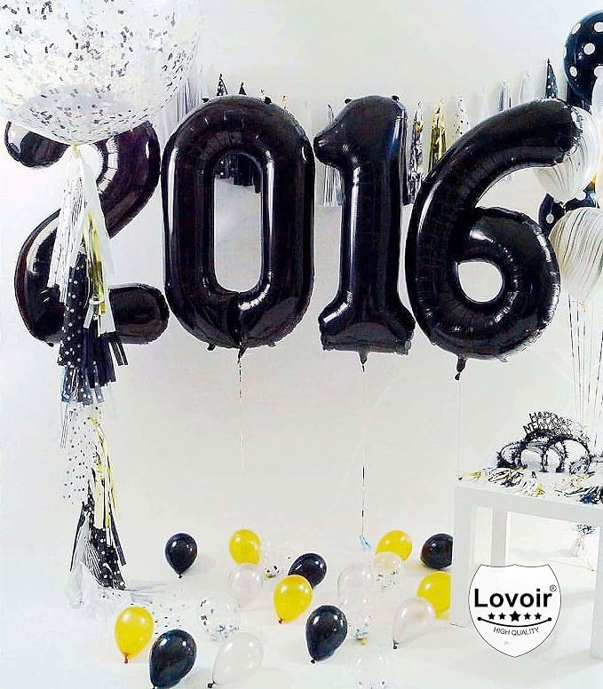 Black 16 Number Balloons, 40 Inch Giant Number 16 Balloons Foil Mylar Helium - Image 3