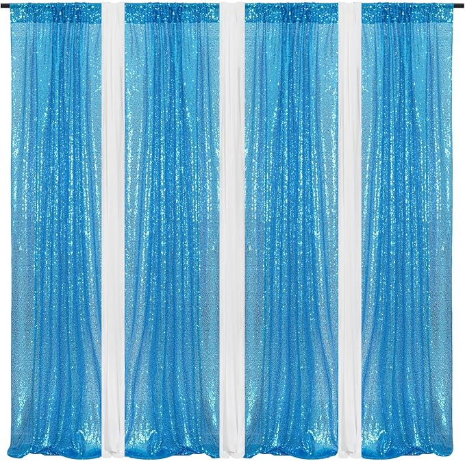 Poise3EHome Turquoise Sequin Backdrop Curtains, 4 Panels 2FTx8FT Glitter - Image 6