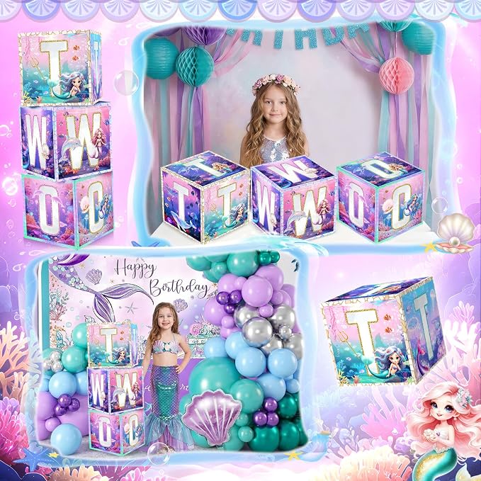 3 Pcs 2nd Mermaid Birthday Decorations Two Birthday Balloon Boxes Mermaid Party - Image 4