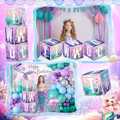 3 Pcs 2nd Mermaid Birthday Decorations Two Birthday Balloon Boxes Mermaid Party - Image 4