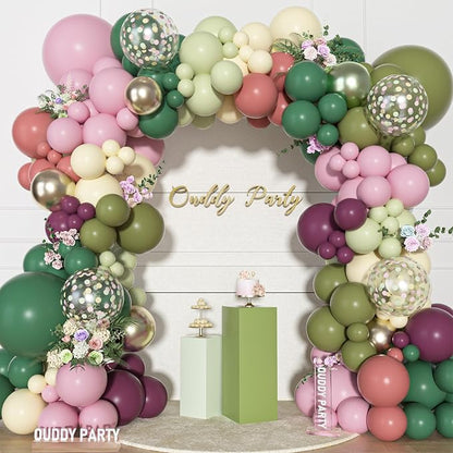 Ouddy Party Dusty Pink Green Balloons Garland Arch Kit 18 12 10 5 Inch | - Image 2