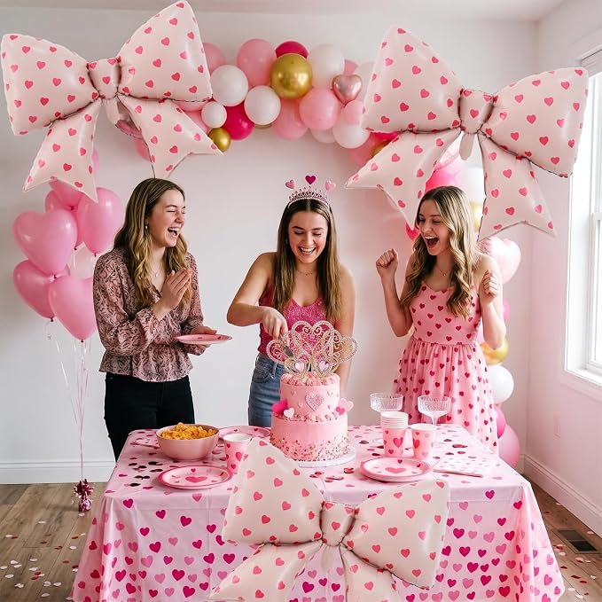 38 Inches Bow Balloon with Pink Heart Print - Image 4