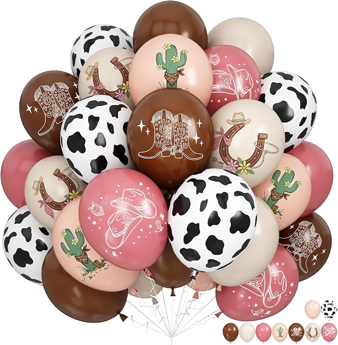 Cowgirl Balloons, 12 Inch Pink Brown Balloon by KEPMOV
