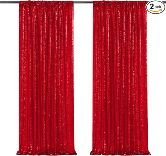 Red Sequin Backdrop Curtains-2 Panels 2FTx8FT Red Backdrop by SoarDream