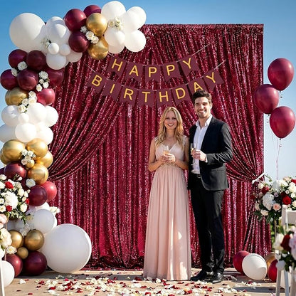 Sequin Curtain 4 Panels 2x8FT Burgundy Sequin Backdrop - Image 2