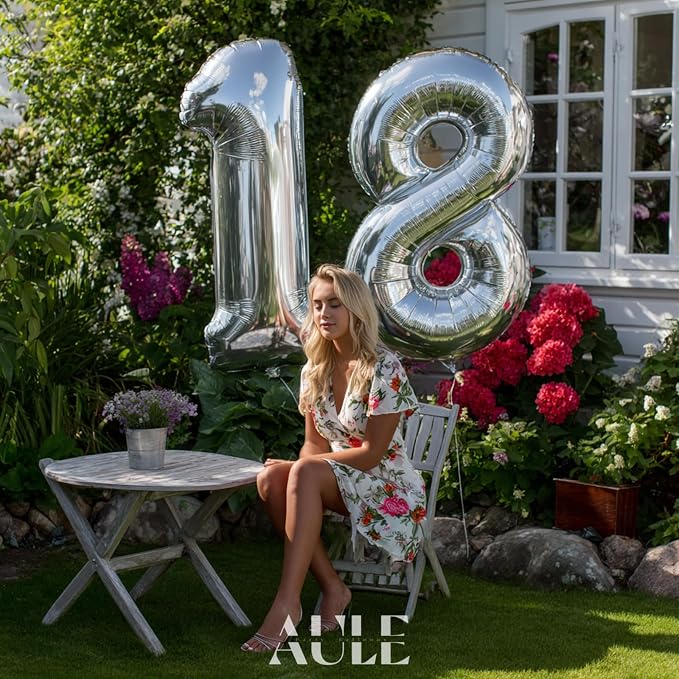 AULE 40 Inch Silver 18 Balloon Number Foil 0-9 Birthday Big Numbers | Birthday - Image 2