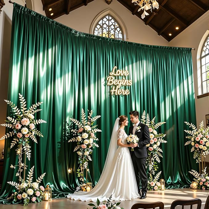 20x10ft Dark Green Glitter Backdrop Curtain - Image 2