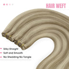 YoungSee Human Hair Sew in Extensions Highlights Double Weft Human Hair Extensions Light Brown Highlight with Blonde Weft Hair Extensions Human Hair for Woman 100G 24 inch