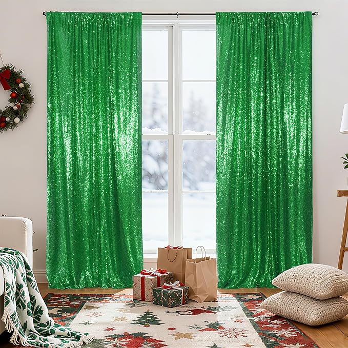Poise3EHome Green Sequin Backdrop Curtain, 2 Panels 2FTx8FT Glitter Background - Image 7
