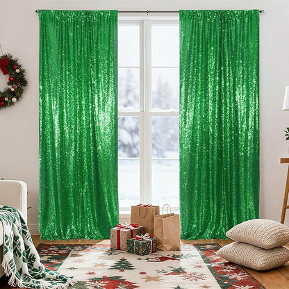 Poise3EHome Green Sequin Backdrop Curtain, 2 Panels 2FTx8FT Glitter Background - Image 7